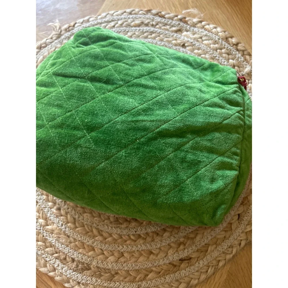 India Quilted Velvet Cosmetic Bag Emerald Green Tassel Makeup Pouch New